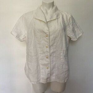 Flax 100% Linen ivory boxy button down short sleeve top